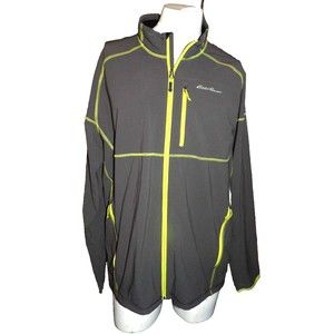 Eddie Bauer Backbone Dark Gray w Neon Yellow green Trim Men's Jacket Coat XL